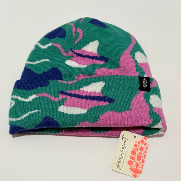 Free People Movement Jumping Jacquard Beanie, Green / Pink / Blue / White - Picture 1 of 5